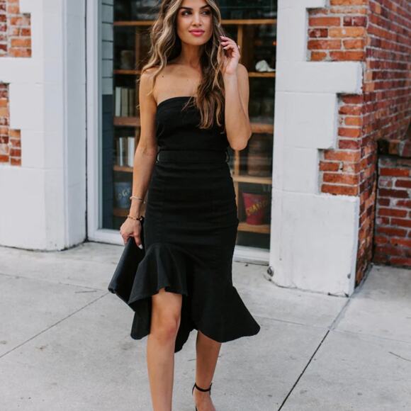 Vici Dresses & Skirts - VICI Presentation Cotton Strapless Ruffle Denim Midi Dress Black Small S